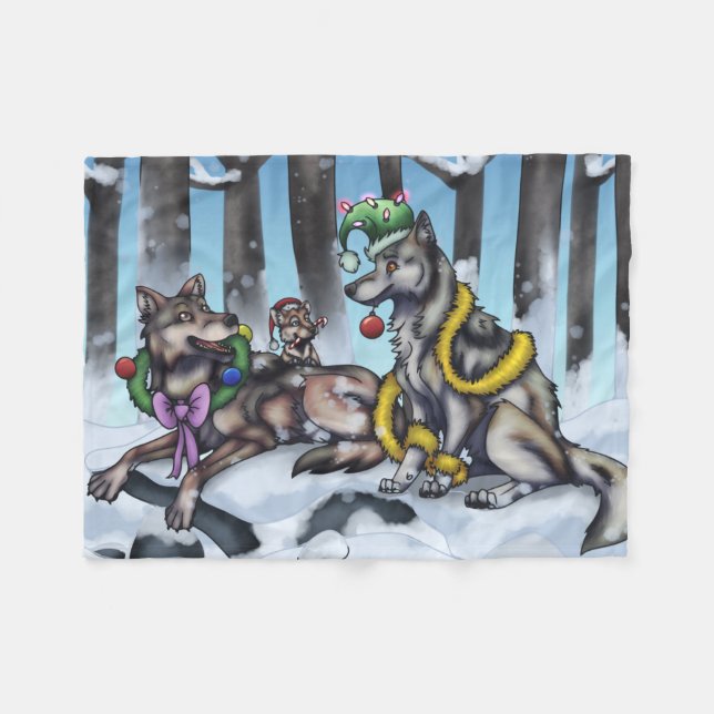 Holiday Wolves Fleece Blanket (Front (Horizontal))