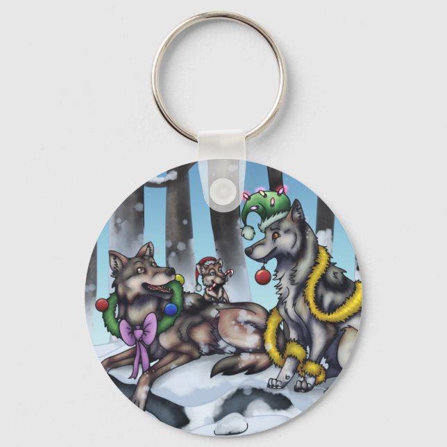 Holiday Wolves Keychain (Front)