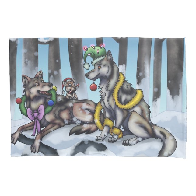 Holiday Wolves Pillow Case (Front)