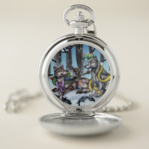 Holiday Wolves Pocket Watch