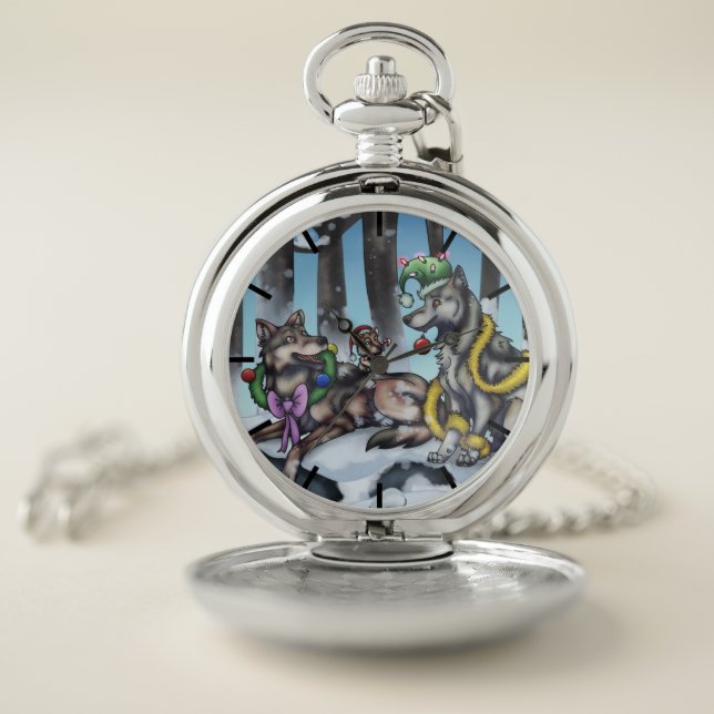 Holiday Wolves Pocket Watch (Inside)
