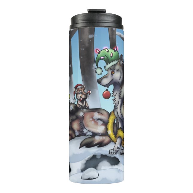 Holiday Wolves Thermal Tumbler (Front)