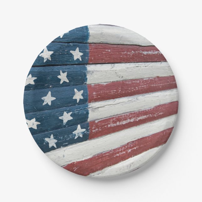 Holiday Wooden American Flag Paper Plates (Front)