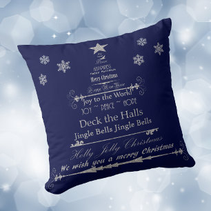 Holiday Word Art Christmas Tree Throw Pillow