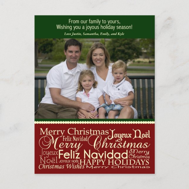 Holiday Words Collage Christmas Photo Postcard (Front)
