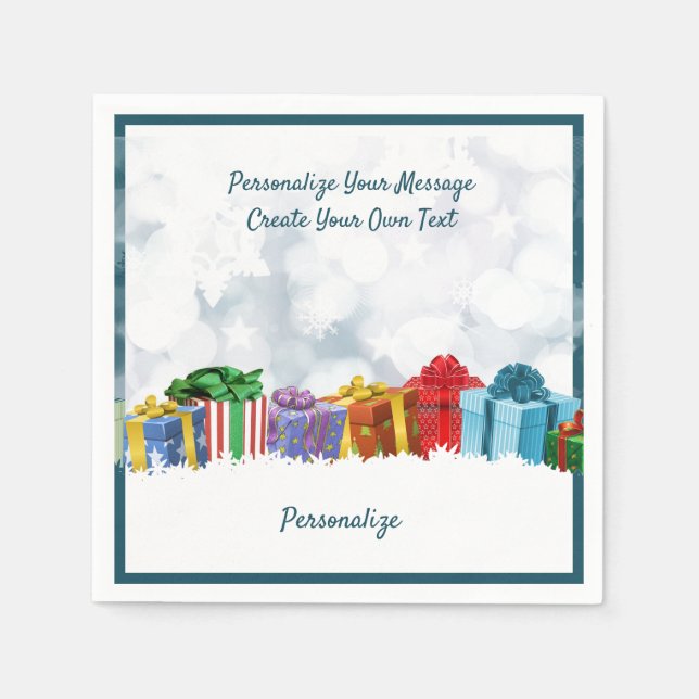 Holiday Wrapped Christmas Presents Personalize Napkins (Front)