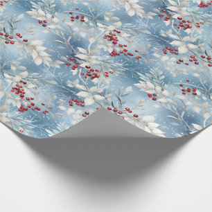 Holiday Wrapping Paper Blue Frosted Holly