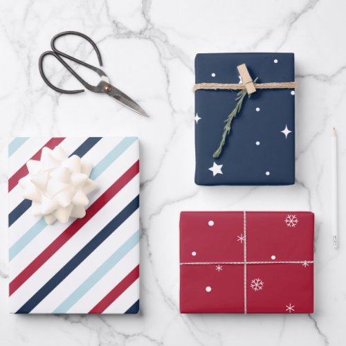 Holiday Wrapping Paper Flat Sheet Set of 3