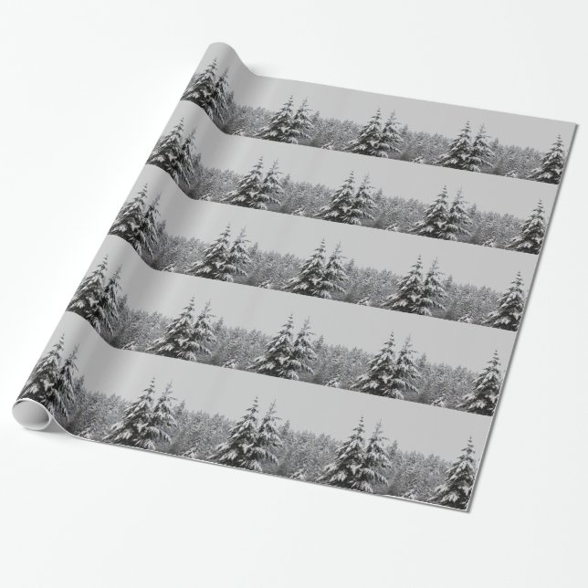 Holiday Wrapping Paper Snow Covered Trees Paper (Unrolled)
