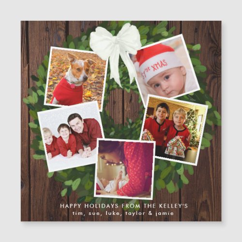 Holiday Wreath 5 Photo Holiday Card Magnet