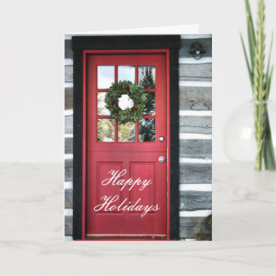 Holiday Wreath and Red Door Greeting Card