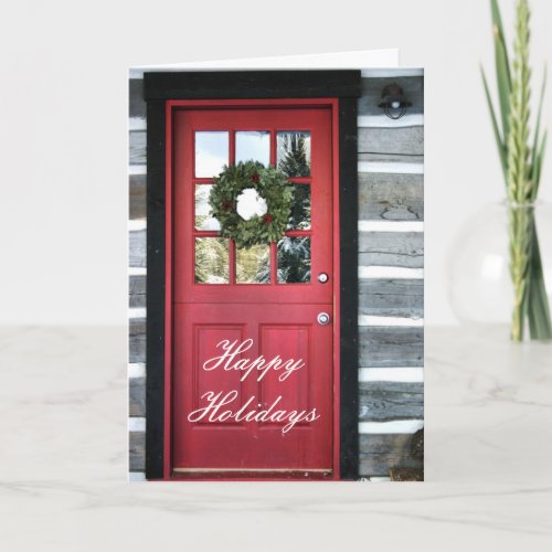 Holiday Wreath and Red Door Greeting Card