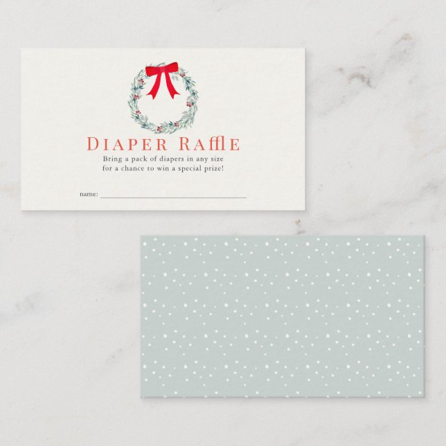 Holiday Wreath Baby Shower Diaper Raffle Ticket Enclosure Card (Front/Back)