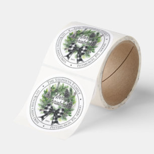 Holiday Wreath Bow Merry Christmas Return Address Classic Round Sticker