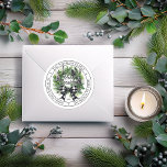 Holiday Wreath Bow Merry Christmas Return Address Classic Round Sticker<br><div class="desc">Elegant nostalgic watercolor black and white gingham check beribboned pine and berries holiday wreath "Merry Christmas" return address design.</div>