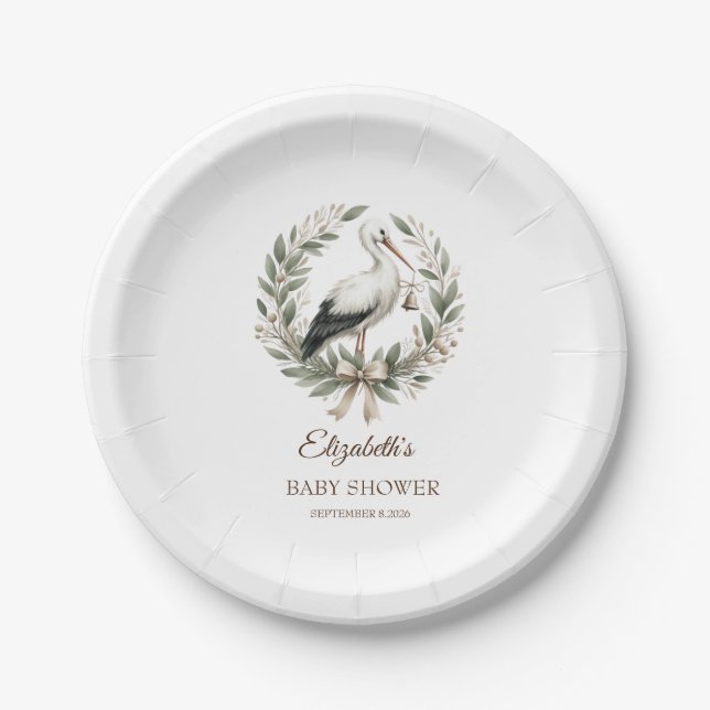  Holiday Wreath Bow Stork Paper Plates (Front)