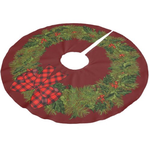 Holiday wreath  brushed polyester tree skirt