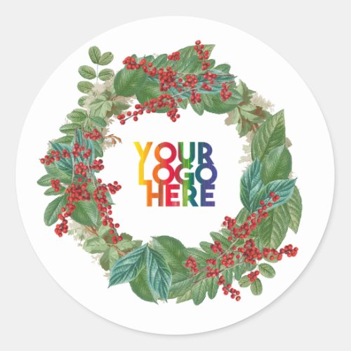 Holiday Wreath Business Logo Christmas  Classic Round Sticker