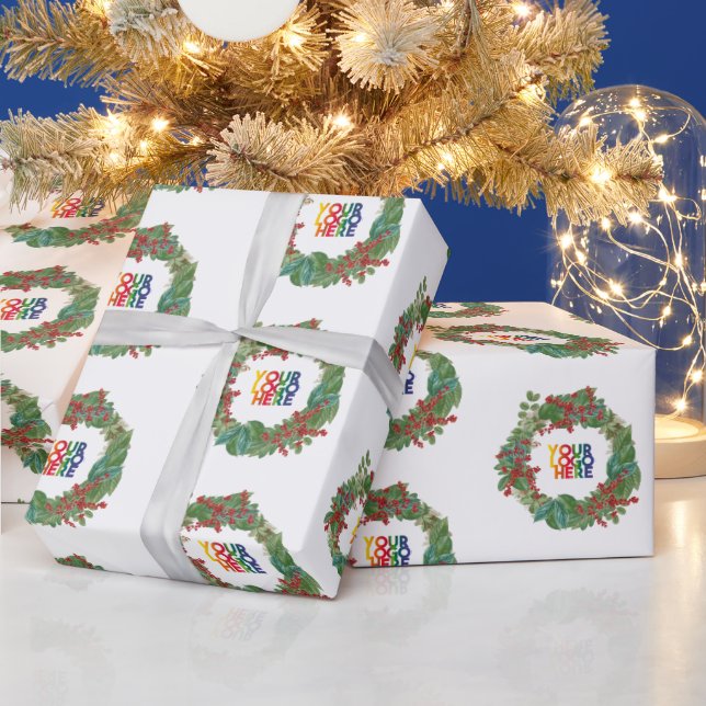 Holiday Wreath Business Logo Christmas  Wrapping Paper (Holidays)