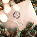 Holiday Wreath Christmas Greetings Rubber Stamp<br><div class="desc">Holiday wreath paired with small snowflakes encircling a Christmas greeting and a personalized family monogram.</div>