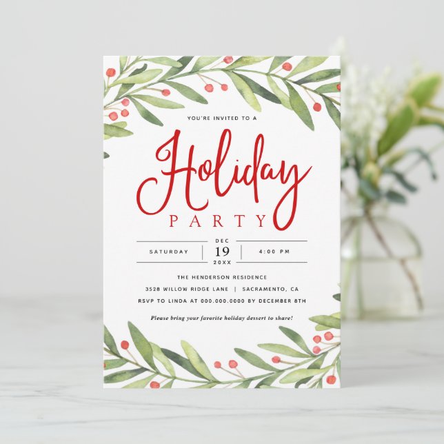 Holiday Wreath Christmas Party Invitation (Standing Front)