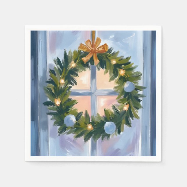 Holiday Wreath Christmas Watercolor Napkins (Front)