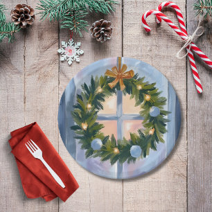 Holiday Wreath Christmas Watercolor Paper Plates