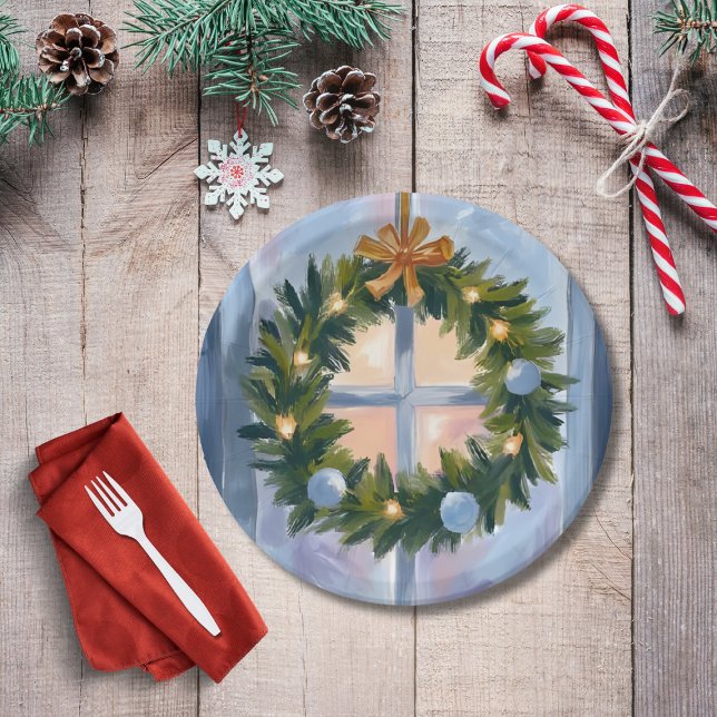 Holiday Wreath Christmas Watercolor Paper Plates (Creator Uploaded)