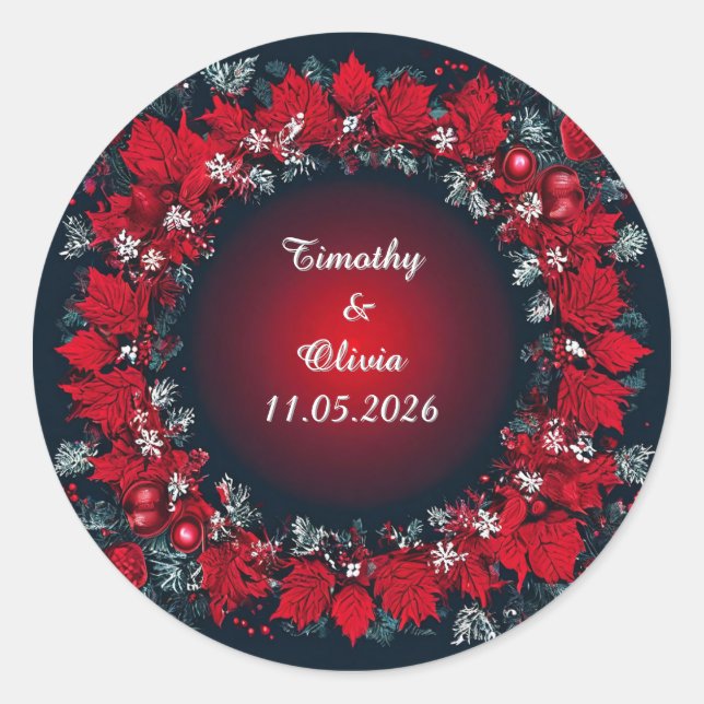 Holiday Wreath Design Classic Round Sticker (Front)