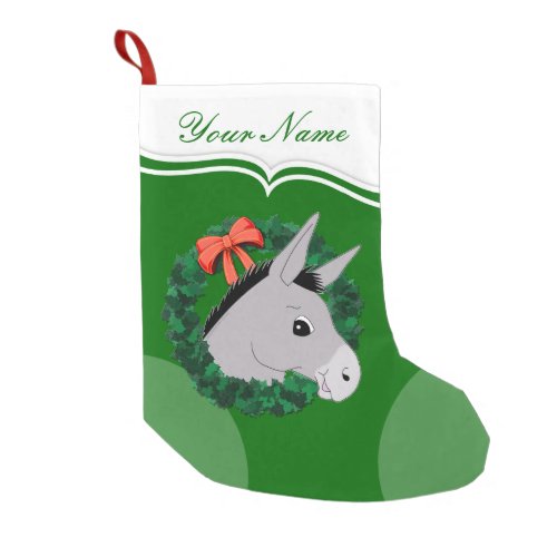 Holiday Wreath Donkey Small Christmas Stocking
