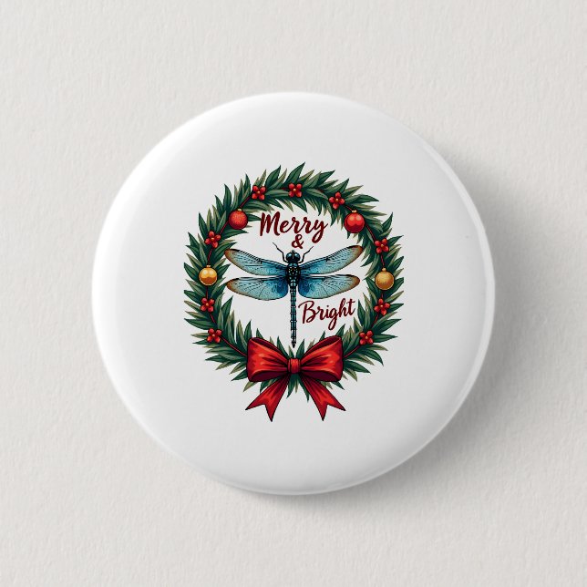 Holiday Wreath Dragonfly Button (Front)