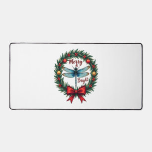 Holiday Wreath Dragonfly Desk Mat