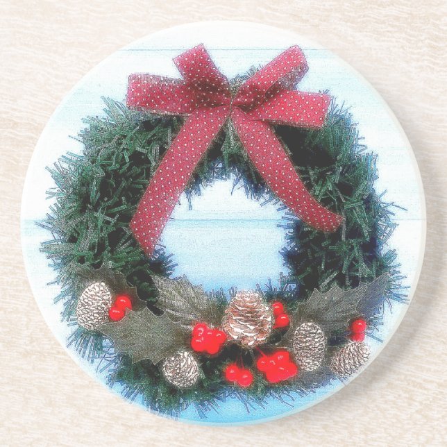 Holiday Wreath Drink Coaster (Front)