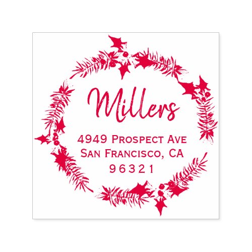 Holiday Wreath Family Name Return Address Self_inking Stamp