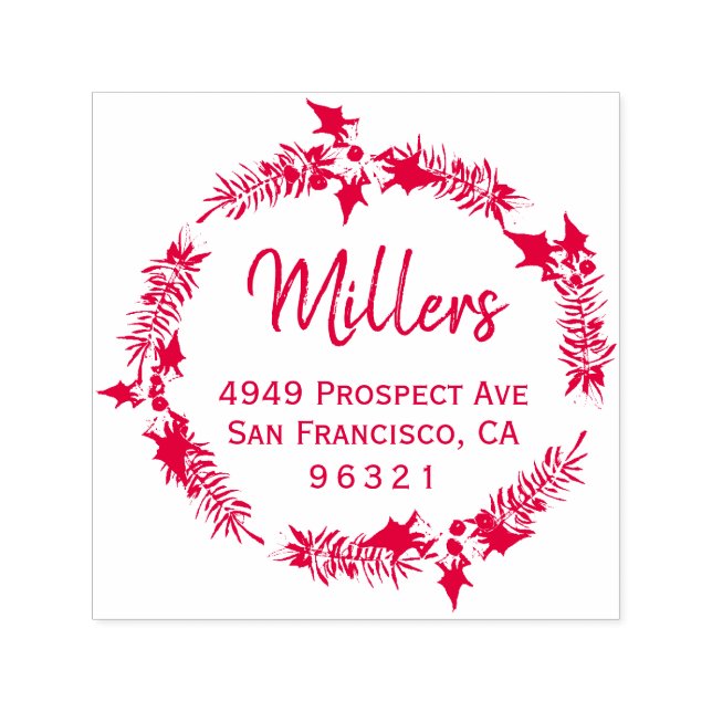 Holiday Wreath Family Name Return Address Self-inking Stamp (Design)