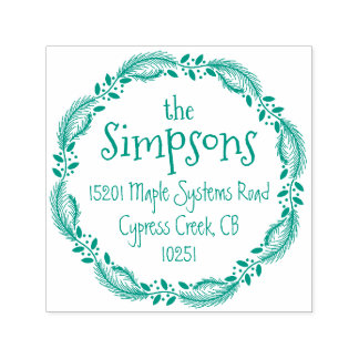 Holiday Wreath Family Return Address Stamp