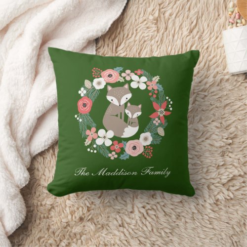 Holiday Wreath Green Throw Pillow