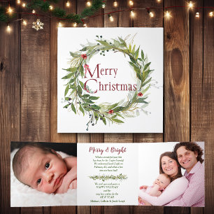 Holiday Wreath Greenery Photo Trifold Card