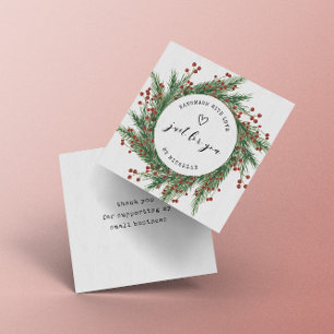 Holiday Wreath Handmade With Love Script Thank You Enclosure Card