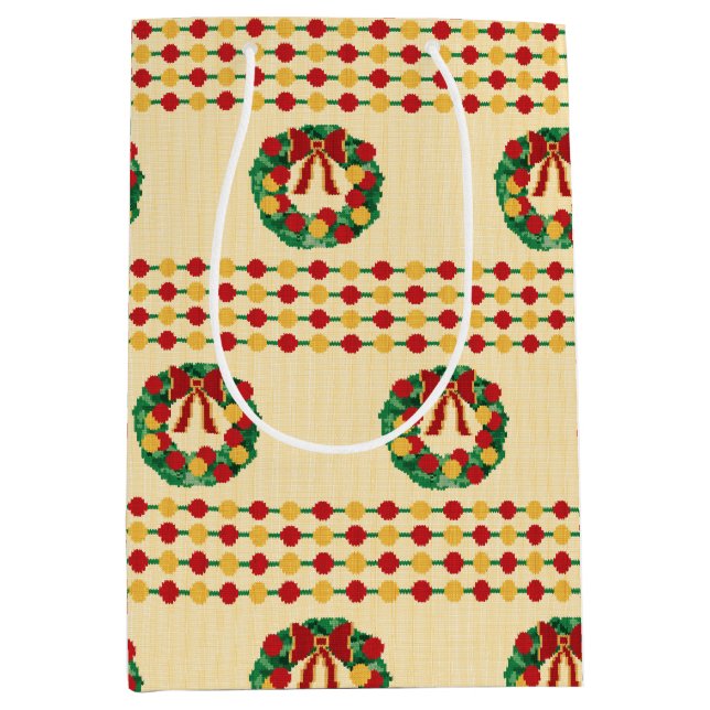 Holiday Wreath Knit Medium Gift Bag (Front)