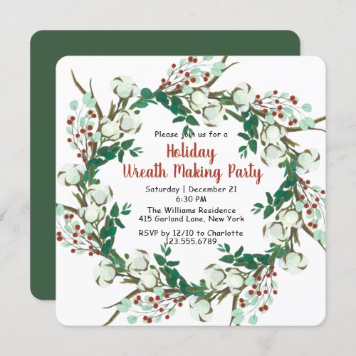 Holiday Wreath Making Party Christmas Invitations