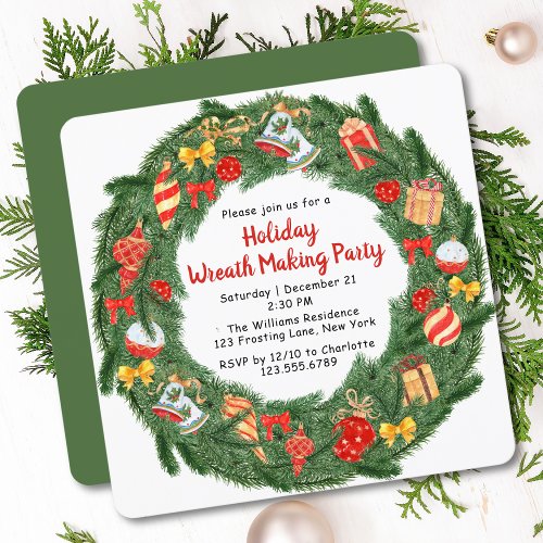 Holiday Wreath Making Party Christmas Invitations