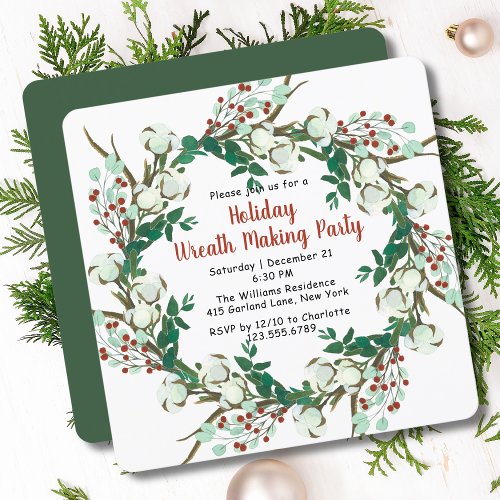 Holiday Wreath Making Party Christmas Invitations