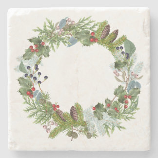 Holiday Wreath Marble Stone Coaster