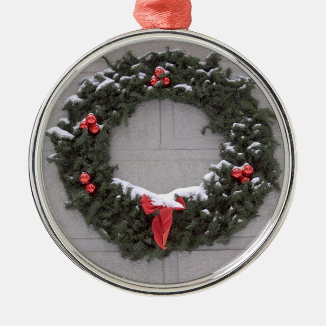 Holiday Wreath Metal Ornament (Front)