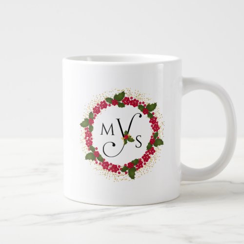 Holiday Wreath Monogram Initial Y Personalized Giant Coffee Mug