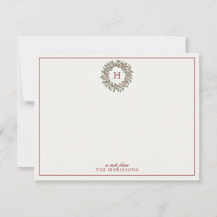 Holiday Wreath Monogram Note Card