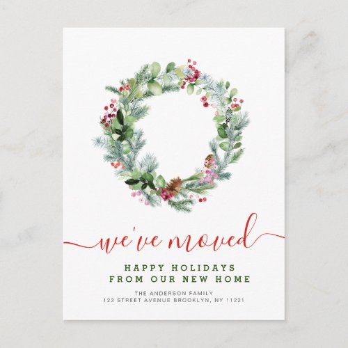 holiday wreath Moving New Home announcement Postcard