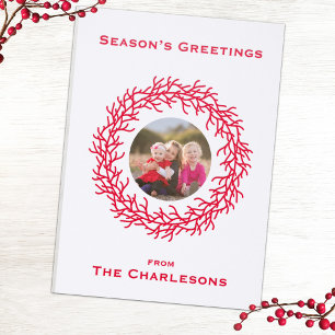 Holiday Wreath Personalized Letterpress Photo Cards