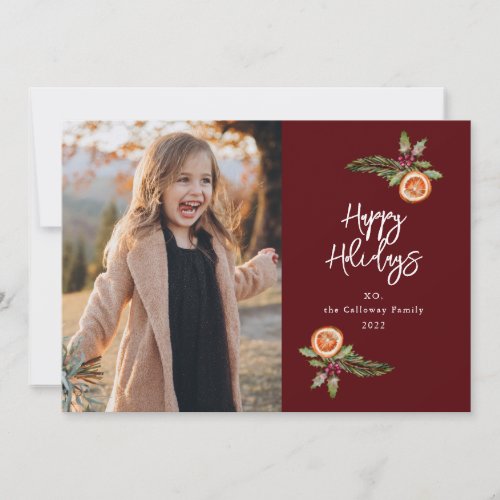 Holiday Wreath Photo Merlot Holiday Card
